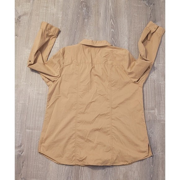 D & Co. Button-Up Camp Shirt Women Size Lar Brown Collared Roll Tab Long Sleeves - Picture 7 of 7